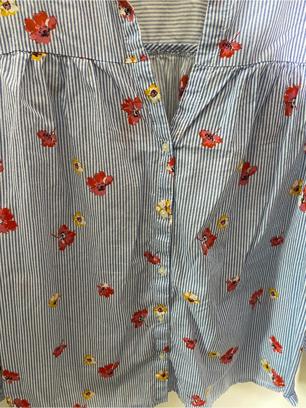 Old Navy Relaxed Smocked Floral Striped Button-Front Cotton Shirt - Picture 9 of 10